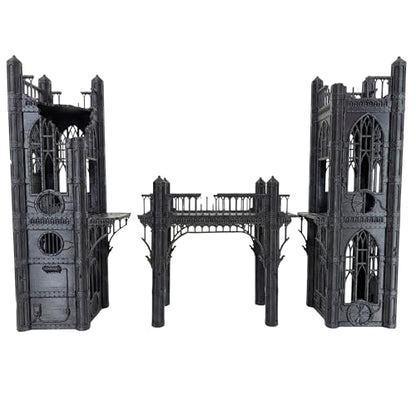 Gothic Sector Terrain Set: 28mm Scale Buildings & Scatter Terrain for 2000-Point Competitive 40k Games (Gothic Sky Bridge) - style: Gothic Sky Bridge