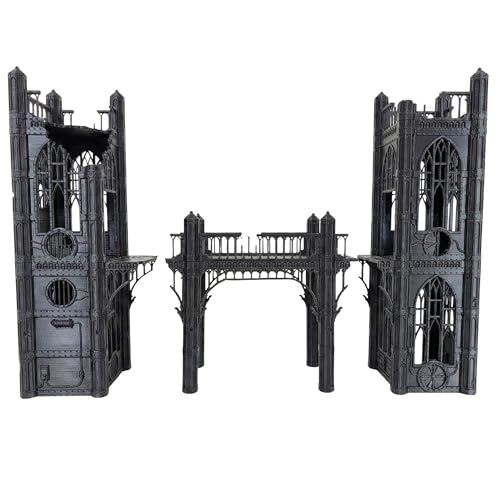 Gothic Sector Terrain Set: 28mm Scale Buildings & Scatter Terrain for 2000-Point Competitive 40k Games (Gothic Sky Bridge) - style: Gothic Sky Bridge