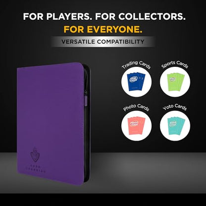Card Guardian - 9 Pocket Premium Black Binder with Zipper for 360 Cards - Side Loading Pockets for Trading Card Games TCG (Purple) | Holds 360 Cards, Side Loading, For TCG & Football, Premium Card Collection - color: Purple