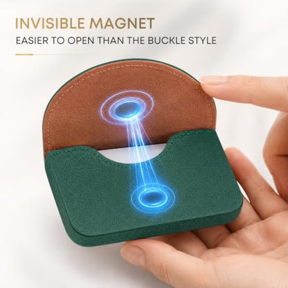 Business Card Holder，PU Leather Business Card Case Wallet Green | Pocket Travel Name Card Case for Men and Women Gift，Portable Magnetic Business Card Carrier for Purse - color: Green