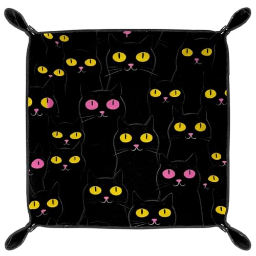Dice Trays Black Cats Holder Storage Box for Dice Games Like RPG DND, Leather Dice Holder Portable Folding Rolling Dice Tray, 16x16cm - color: Multi 7