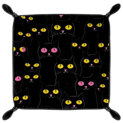 Dice Trays Black Cats Holder Storage Box for Dice Games Like RPG DND, Leather Dice Holder Portable Folding Rolling Dice Tray, 16x16cm - color: Multi 7