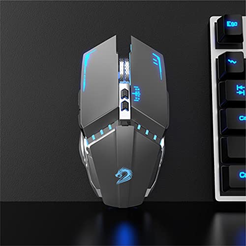 TENMOS T12 Wireless Gaming Mouse, Silent Rechargeable Computer Mice-Grey | 2.4GHz Optical, 7 Color LED Lights, Quiet Click,Side Buttons,3 Adjustable DPI,Ergonomic Design, Nano Receiver,USB C Charging - color: grey