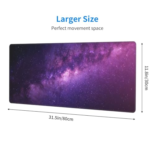 Large Gaming Mouse Pad Desk Mat, Purple Galaxy Nebula Extended Keyboard Mouse Pad Mousepad with Non-Slip Base and Stitched Edge Mouse Mat Desk Pad Mouse Pads for Desk Home Office, 31.5 x 11.8 - color: Purple Galaxy