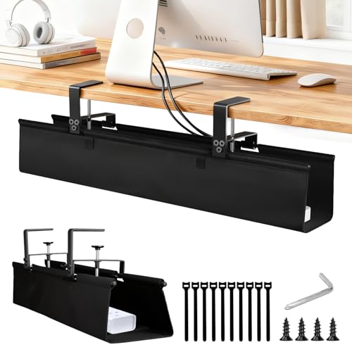 Under Desk Cable Management Tray, 36-Inch Heavy Duty No-Drill Clamp & Screw Mount Cord Organizer, Holds Power Strip & Large Adapters for Home Office, Gaming Desk, Study Room - size: 36"L x 5.5"W