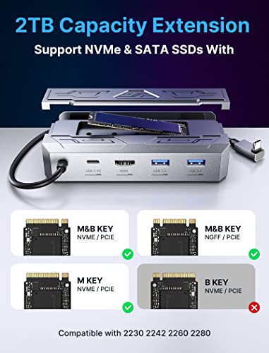 JSAUX Steam Deck Dock with 100W Charger, Docking Station for Steam/ROG Ally | for Steam Deck/ROG Ally, 4K@60Hz HDMI, Gigabit Ethernet, PD 100W, 10Gbps USB A&C 3.2, M.2 Slot (Up to 2TB), SSD Not Included