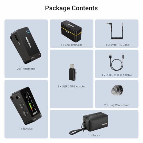 NEEWER CM26 Pro AI Wireless Microphone Compatible with iPhone Android Phone Camera PC, Lavalier Lapel Mic DSP/MCU Noise Cancellation Mute Gain Low Cut 48KHz/24Bit 88dB SNR 50H Battery 100m Range