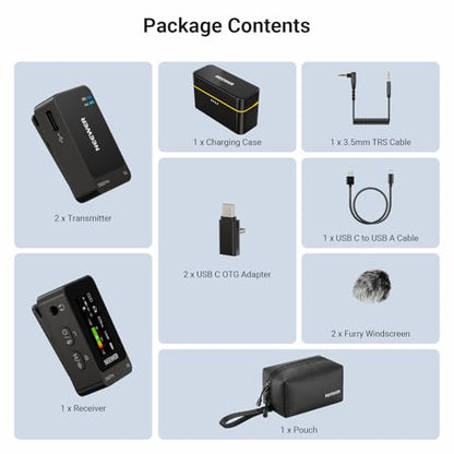 NEEWER CM26 Pro AI Wireless Microphone Compatible with iPhone Android Phone Camera PC, Lavalier Lapel Mic DSP/MCU Noise Cancellation Mute Gain Low Cut 48KHz/24Bit 88dB SNR 50H Battery 100m Range