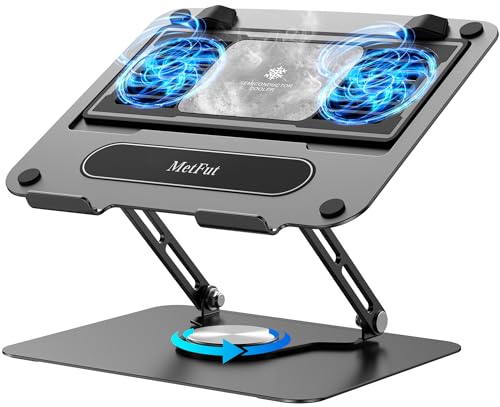 Metfut Laptop Cooling Pad with Detachable Fan & Cooler, Adjustable Height & Angle, 360 Rotation Base, Ultra-Quiet, Carbon Steel Framework for MacBook, ASUS, Dell 10-16” Laptop for Tablet, DJ Mixer - color: Black