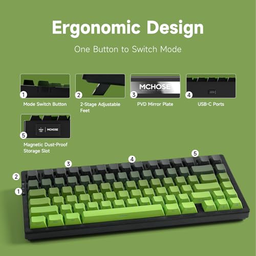 MCHOSE G75 PRO 75% Wireless Mechanical Keyboard, TKL Keyboards Tri-Mode BT5.0/2.4GHz/USB-C, Hot Swap Custom Creamy Keyboards Linear Switch, Double Shot PBT Keycaps RGB LED Backlit, Black&Green - color: Black&Green