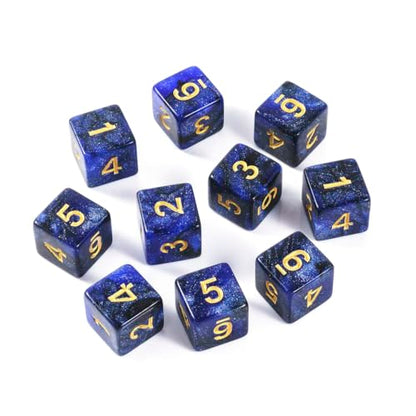 10 Pieces Polyhedral Dice Set D6 Dice 16mm Acrylic 6 Sided Dice Game Dice for Dungeons and Dragons RPG MTG DND Dice Table Games (Starry Blue Black) - color: Starry Blue Black