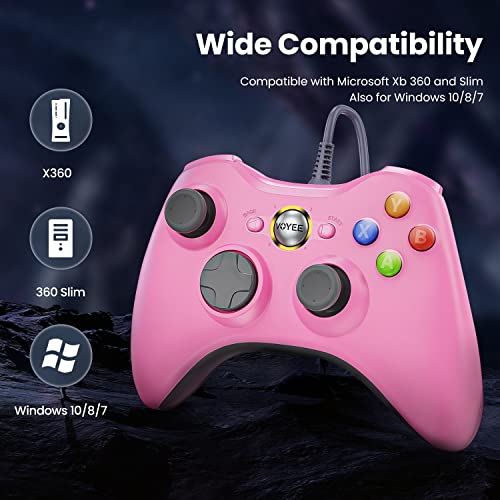 VOYEE PC Controller, Wired Controller Compatible with Microsoft Xbox 360 & Slim/PC Windows 10/8/7, with Upgraded Joystick, Double Shock | Enhanced (Pink) - color: Pink