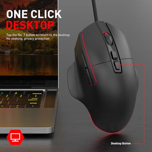 Tangxi Wired Gaming Mouse, Ergonomic Optical Mouse with 1200-7200 Adjustable DPI, 7 Macro Programmable Buttons, 4 Backlit Lights, 125-1000HZ Polling Rate, for Laptop PC