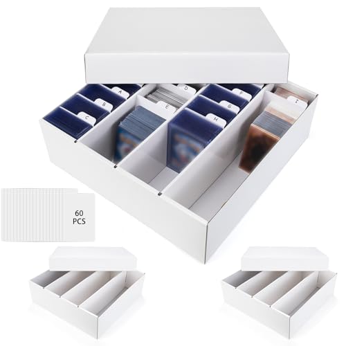 Trading Card Storage Box, 4 Row 3200 Count Collector Cards Box with Divider, White Corrugated Cardboard Compatible with Top Loader Organizer Sorting Tray Box for Sports Cards, MTG, TCG Cards (3-Pack) - color: White, size: 3-Pack