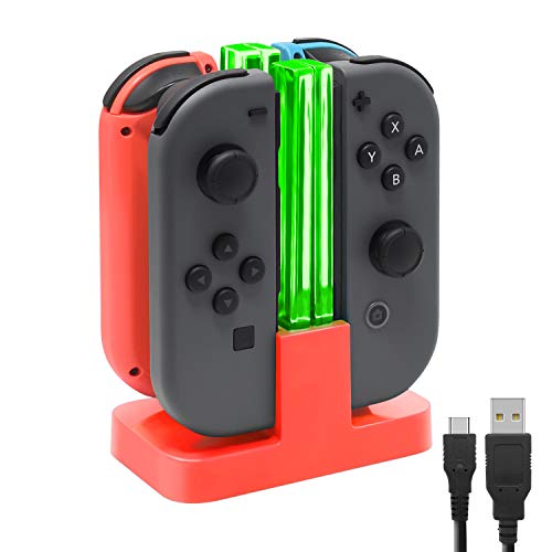 FASTSNAIL Switch Controller Charger for Nintendo Switch for JoyCons - Red | 4-in-1 Switch Controllers Charging Dock Station, Fast Charger Stand for Joycon 1 Accessories, LED Indicator, Charging Cable - color: Red, size: 6.2/7.0 inch