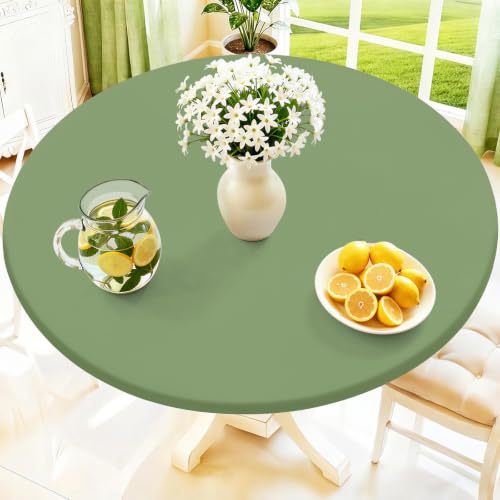 Moosfor Spandex Round Tablecloth, Fitted Table Cloth for 51"-62" Tables | Elastic Outdoor Picnic Table Cover, Circle Stretch Waterproof Table cloths for Patio, Dining, Kitchen, Sage Green - color: Sage Green, size: For Up to 51"-62" Round