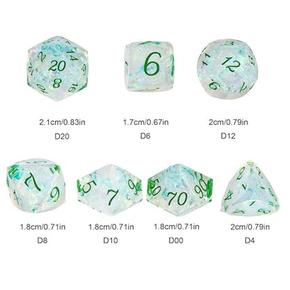 7PCS DND Dice Set,Transparent Sharp Edge Dice Set D&D RPG Polyhedral Die,for Dungeons and Dragons TTRPG Games Roleplaying Games,with Gift Box(Green) - color: Galaxy Green