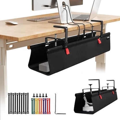 Under Desk Cable Management Tray No Drill, 28Inch Cable Management,Black | Clamp and Screw Mount Cable Management Tray, Extra Large Capacity Desk Cable Management, Fabric Wire Management for Office - color: Black, size: 28"L x 5.5"W