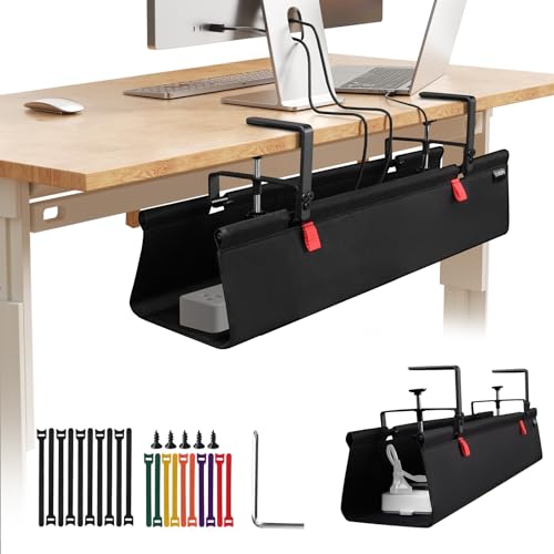 Under Desk Cable Management Tray No Drill, 28Inch Cable Management,Black | Clamp and Screw Mount Cable Management Tray, Extra Large Capacity Desk Cable Management, Fabric Wire Management for Office - color: Black, size: 28"L x 5.5"W