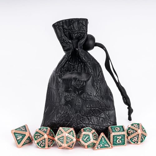 7-Piece Metal Dice Set - Mayan-Themed Zinc Alloy DND Dice for Tabletop Gaming, Gift, and Collecting - color: Mayan-themed-copper Green