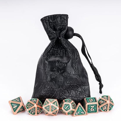 7-Piece Metal Dice Set - Mayan-Themed Zinc Alloy DND Dice for Tabletop Gaming, Gift, and Collecting - color: Mayan-themed-copper Green