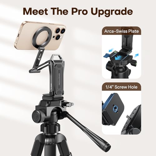OMOTON 360°Rotating for MagSafe Tripod with 1/4"Screw Arca, Black&Black Pro | Adjustable Magnetic Phone Tripod for iPhone 17/16/15 Pro Max Air, Fold Selfie Stick Fits Vlog, Gym, Travel Essentials, 2Pcs - color: 9-Black&Black Pro