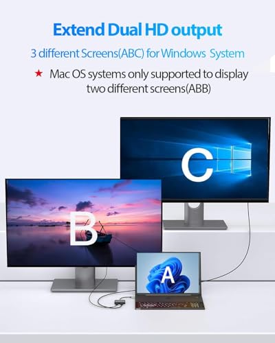 USB C to Dual HDMI Adapter, USB Type-C to 2 HDMI Display Converter, 4K@60Hz/Dual 4K@30Hz for Mac/Lenovo/Dell, Plug and Play Compatible with Windows & Mac OS, Support Thunderbolt 3 & USB-C Laptop - style: USB C to 2 HD