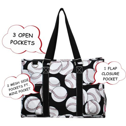 NGIL Utility Water Resistant Tote Bag | Work Tote for Women, Nurse Bag, Teacher's Choice Purse, Gym Bag, Everyday Organizer Top Zipper Closure - color: Baseball- Black
