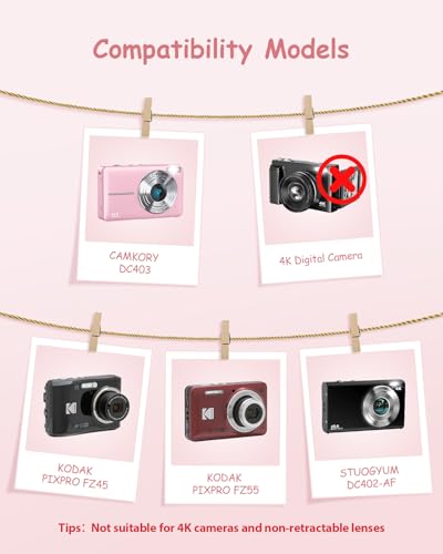 SQERO Camera Case for Digital Camera CAMKORY DC403/KODAK PIXPRO FZ55/FZ45 | SD Card Storage Travel Carry Cute Case Bag Small, Anti-Shock Dot Protection - color: Pink
