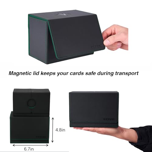 Venssu MTG Deck Box for Commander Display with dice tray,Card Deck Box Fits 160 Double Sleeved /200 Single Sleeved trading Cards, Deck Box TCG with 2 Dividers and 1 magnetic card holder (Black＆Green) | Holds 200 Single/160 Double-Sleeved Cards, Fit MTG/PT