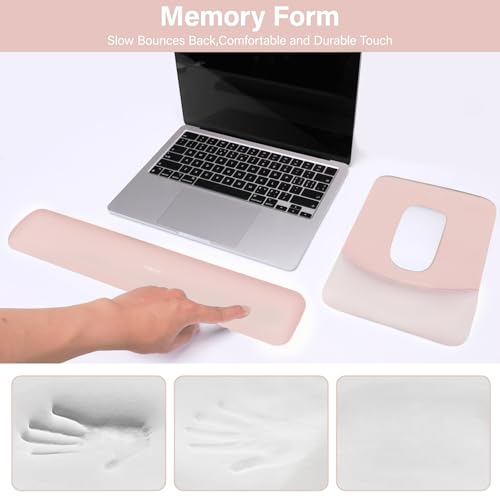 MOSISO Wrist Rest Support Mouse Pad & Keyboard Set, Baby Pink | Rectangular Ergonomic Mousepad, Non-Slip Base, Home/Office Pain Relief & Easy Typing, Neoprene Cloth & Raised Silicone Lining - color: Baby Pink