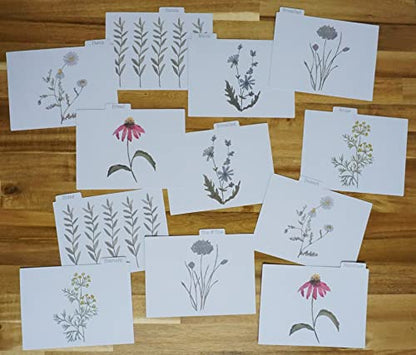SENSORY4U Tin Recipe Box Holder With Cards - Wildflower Print - Includes 100 4X6 Cards and 12 Dividers - Beautiful Decorative Tin Box Flower Gift