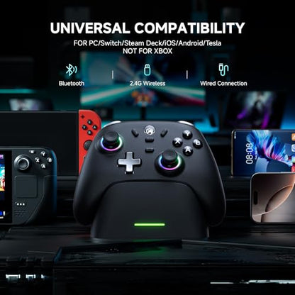 ECHTPower PC Gaming Controller–Wireless for PC with Hall-Effect Joysticks, 1000Hz Polling Rate, No Drift, Turbo & Vibration, Compatible with Windows/Switch/iOS/Android/Steam –Place & Charge Dock - color: Black2