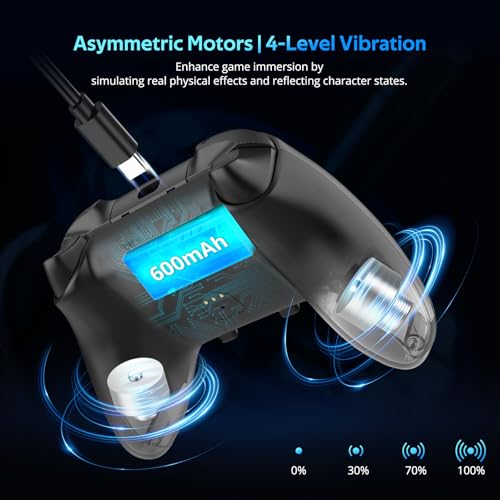C8 PC Controller - Wireless Bluetooth Gamepad - Hall Effect Joystick RGB Backlit - 1000Hz Polling Rate -Dual Vibrate Macro Buttons for PC, Switch, Switch 2, Steam Deck, Android, iOS, MAC &Tesla Charging Dock - color: Black Transparent