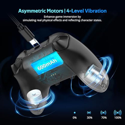 C8 PC Controller - Wireless Bluetooth Gamepad - Hall Effect Joystick RGB Backlit - 1000Hz Polling Rate -Dual Vibrate Macro Buttons for PC, Switch, Switch 2, Steam Deck, Android, iOS, MAC &Tesla Charging Dock - color: Black Transparent