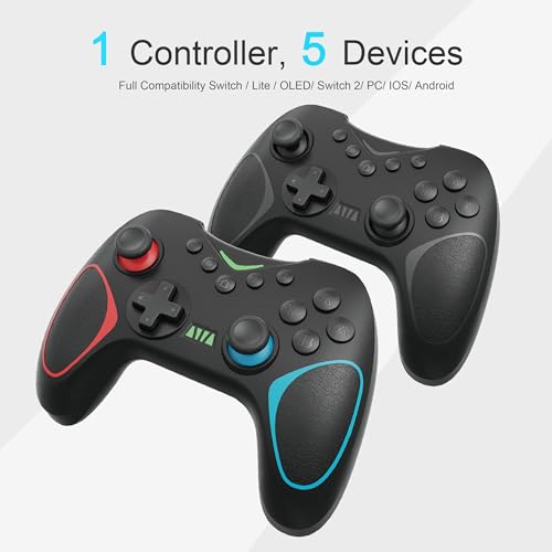 Playnex 2 Pack Wireless Controllers for Nintendo Switch/PC, Hall Effect Joysticks, RGB Lighting, 6-Axis Gyro, Turbo, Dual Vibration & Programmable M1/M2 Buttons (Black + Red/Blue) - color: Black + Red/Blue 2-Pack