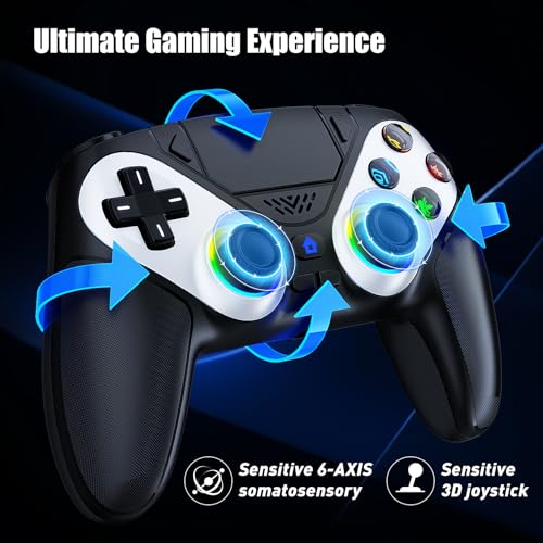 Gamrombo LED Wireless Controller for PS5, Compatible with PS5 Pro/Slim/PC, Dual Vibration, Macro/Turbo Function, 3.5mm Audio Jack, 6-Axis Motion Control Gamepad with Speaker(Black) - color: Black
