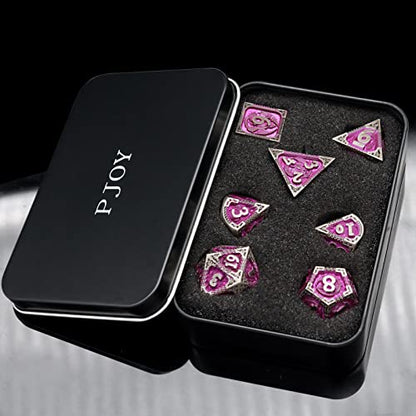 PJOY Metal DND Dice Set with Dice Case Antique Silver Purple Dragon D&D Polyhedral Dice for RPG Role Playing Games Compatible with Dungeons and Dragons TTRPG Gifts - color: Antique Iron Purple
