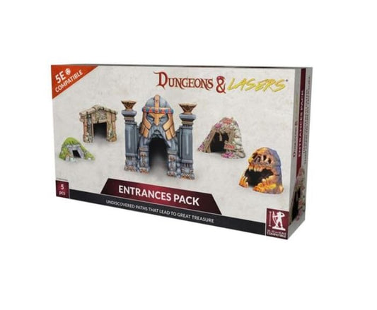 Dungeons & Lasers: Entrances Pack - 5 Detailed Entrances for Miniatures - DND Terrain Set for Tabletop RPG Games 5E Compatible - Unpainted and Unassembled - Ages 14+
