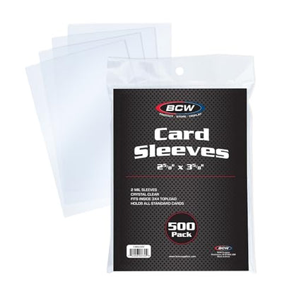 BCW Standard Penny Sleeves – 500 Count | 2-5/8" x 3-5/8" Crystal Clear, Acid-Free | for Trading Cards – Baseball, Basketball, Football, Hockey, Pokémon, MTG - color: 500 Pack