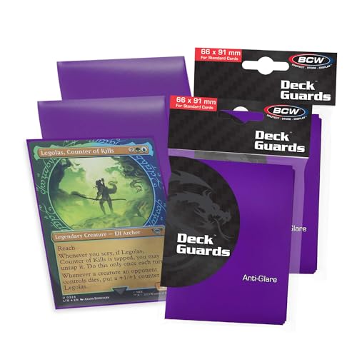 BCW Deck Guard - Double Matte Purple Card Sleeves | Acid-Free, Archival-Safe, No PVC | Anti-Glare Matte Finish | Fits Standard 2½" x 3½" Game Cards | Durable Deck Protector Sleeves | 100 Ct