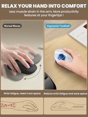 Wireless Trackball Mouse, Adjustable Angle Rechargeable Backlit-White Mouse | MAM1 Pro Ergonomic Mouse Rollerball Thumb mice with 5 Level DPI, 3 Devices Connection (USB & Bluetooth ) for PC, Windows - color: White Mouse