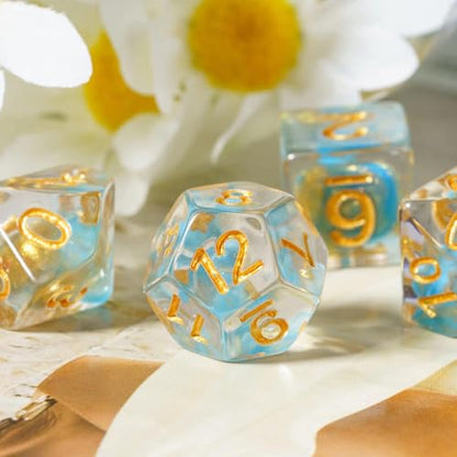 DND Dice Set 7PCS D&D Polyhedral Dice Set with Storage Bag for Role Playing Games and Tabletop Games (Blue & Golden) - color: Blue&gold