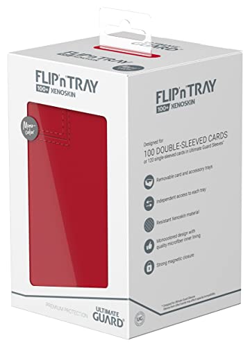 Ultimate Guard Flip'n'Tray 100+, Deck Case for 100 Double-Sleeved TCG Cards + Dice Tray, Red, Independent Magnetic Closure & Microfiber Inner Lining - color: Red