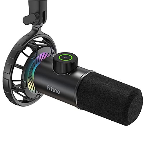FIFINE USB Gaming Microphone, RGB Dynamic Mic with Tap-to-Mute & Headphone Jack, Plug & Play Cardioid Mic for PC PS4/5, Streaming Podcast Twitch YouTube Discord - for Gamers and Youtubers - K658