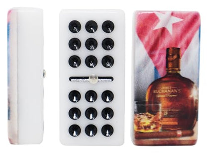 Dominos Set for Adults – Professional Double 9 Cuban Dominoes Set, Classic Travel Board Game with Wood Case Juegos de Mesa (Buchanan's and Flag PR) - color: Buchanan's and Flag Pr