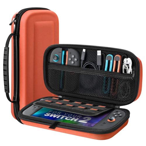 TiMOVO Carrying Case for Nintendo Switch 2 (2025), Orange | Large Capacity, Hard Shell Protective, 10 Game Card Slots, Pockets for Console & Accessories, Portable Travel Pouch - color: Orange, size: 10 Slots