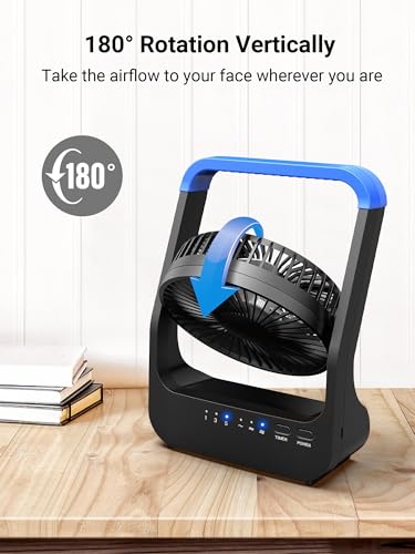 Gazeled Battery Operated Fan, Camping Fan Battery Powered, Super Long Lasting, 5'' Portable D-Cell Battery Powered Desk Fan with Timer, 3 Speeds, Quiet, 180° Rotation, for Office,Bedroom,Outdoor, F24 - color: Blue