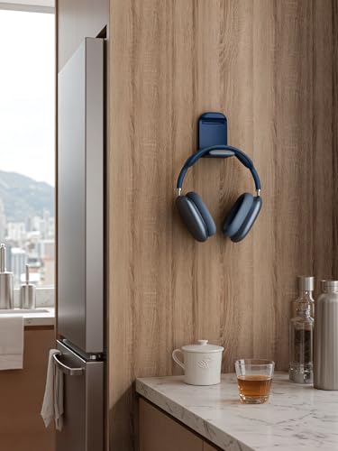 MAMUVIMO Headphone Stand, Headset Stand Foldable ＆ Sticky, Headphone Holder Hook Mount with Non-Slip Silicone, Adhesive Earphone Desk Hanger Clip Space-Saving for Airpods Max, All Earphones- Blue - color: Blue, size: 1 Pack