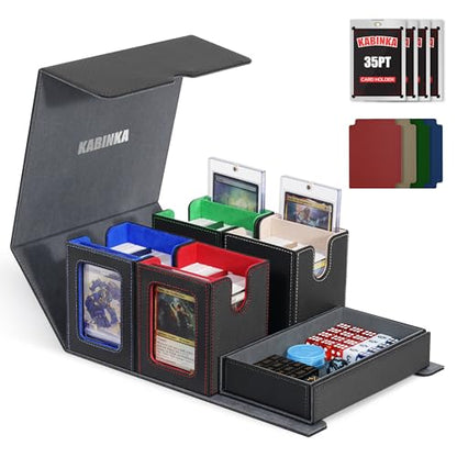 Kabinka Card Deck Box for MTG Commander, Holds 400+ Double-Sleeved Cards, 5 IN 1 Detachable Card Case with Dice Tray, Fits Magic/TCG Cards, 4 Magnetic Card Holders & Dividers (Colorful) - color: A3-Colorful